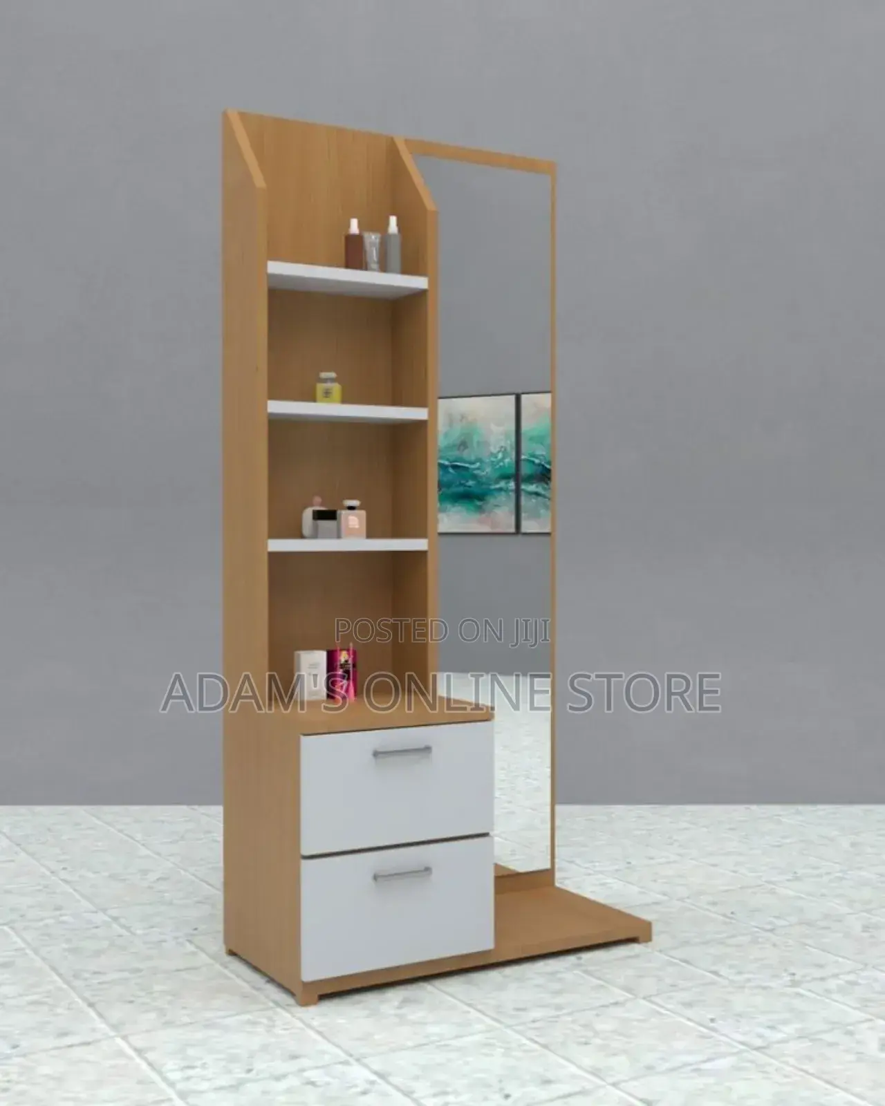 Dressing Mirror in Beach Color and White Drawer