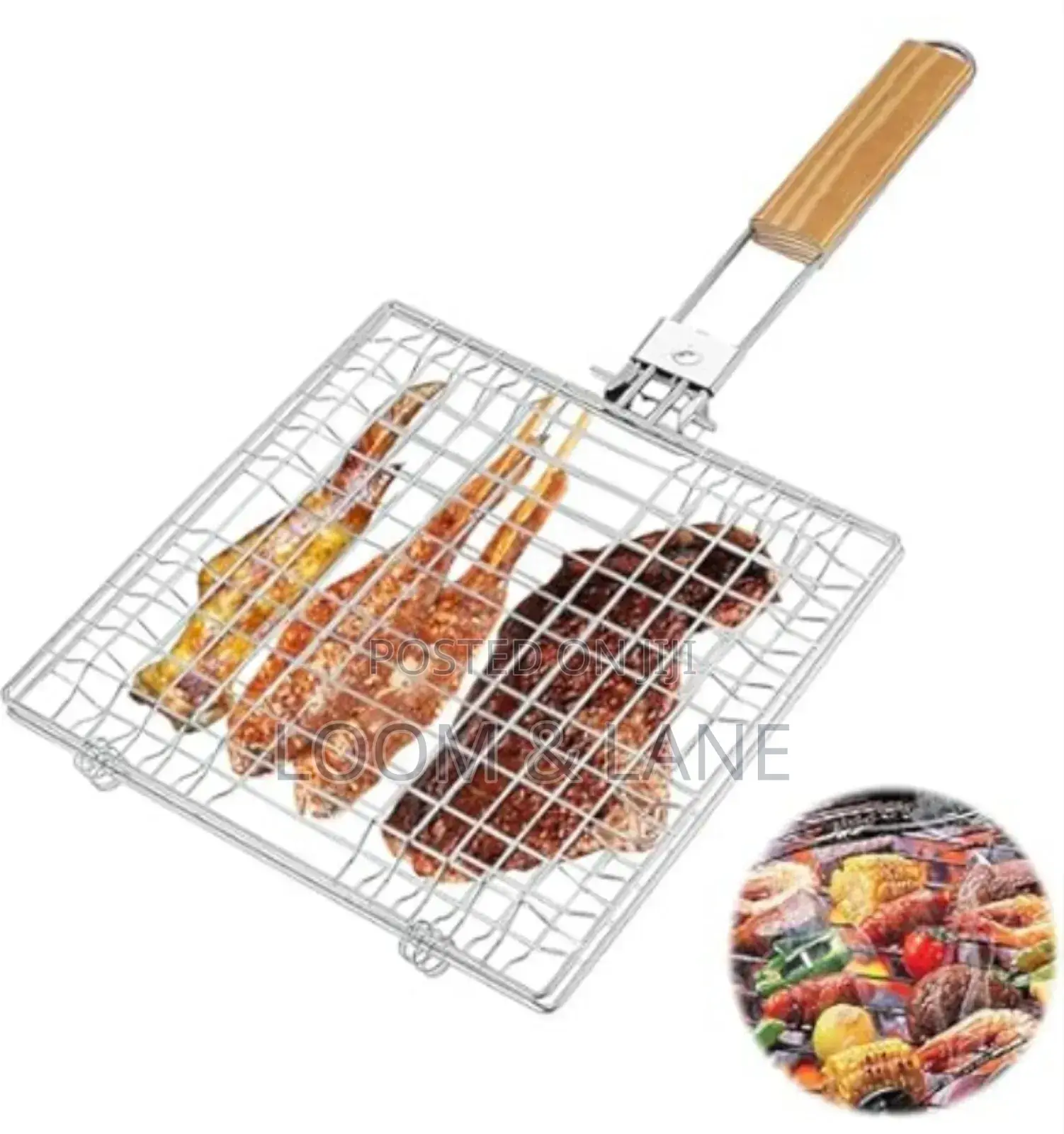 Silver Stainless Steel Portable BBQ Grill Basket