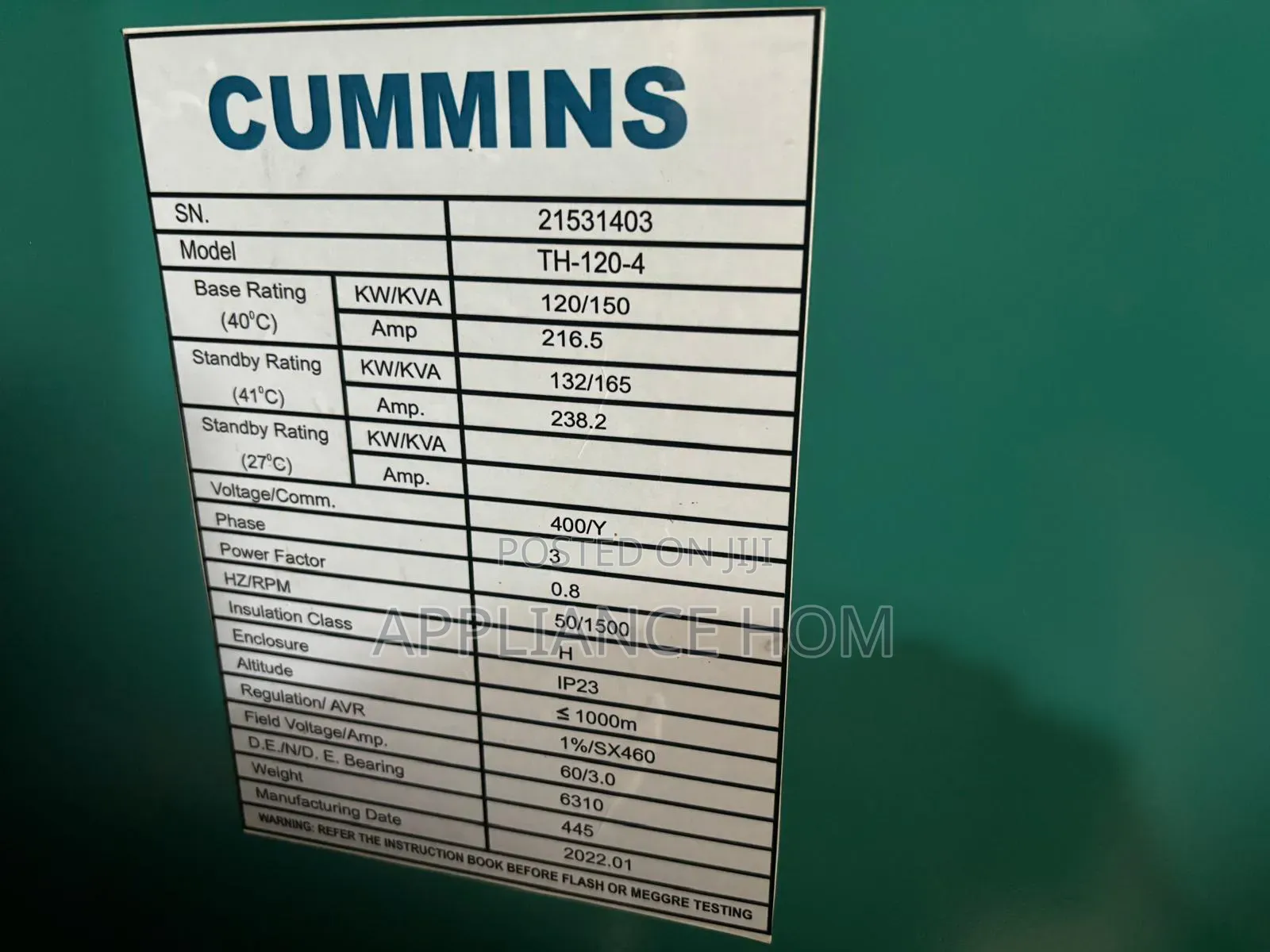 Cummins 150kva Generator Original New 150 Kva Generator