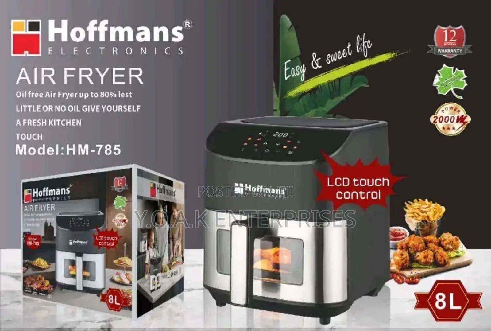 Hoffman Air Fryer Touch Screen Control 8 Liters
