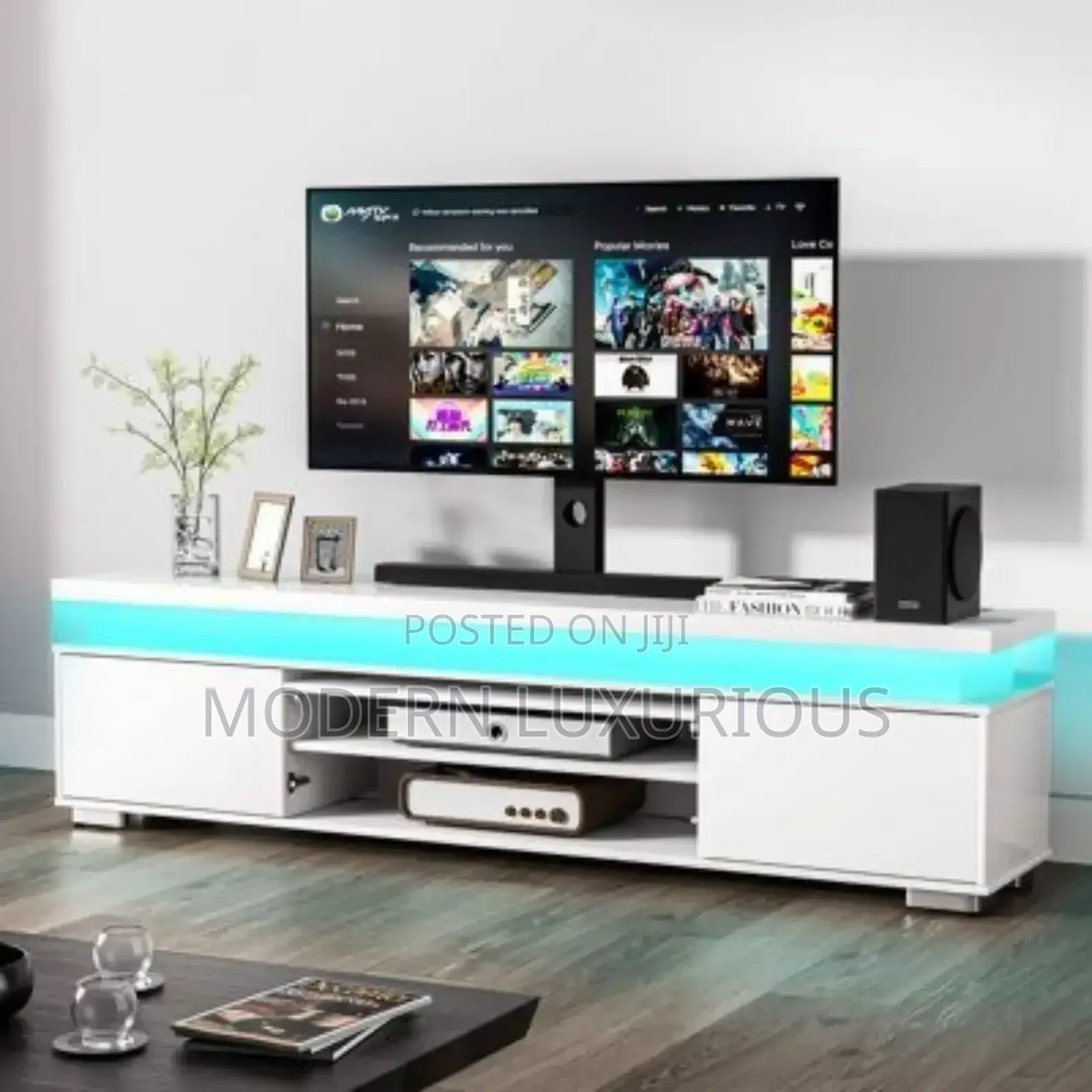 Tv Stand and Shelves, Creating a/ Stylish and / Living Room