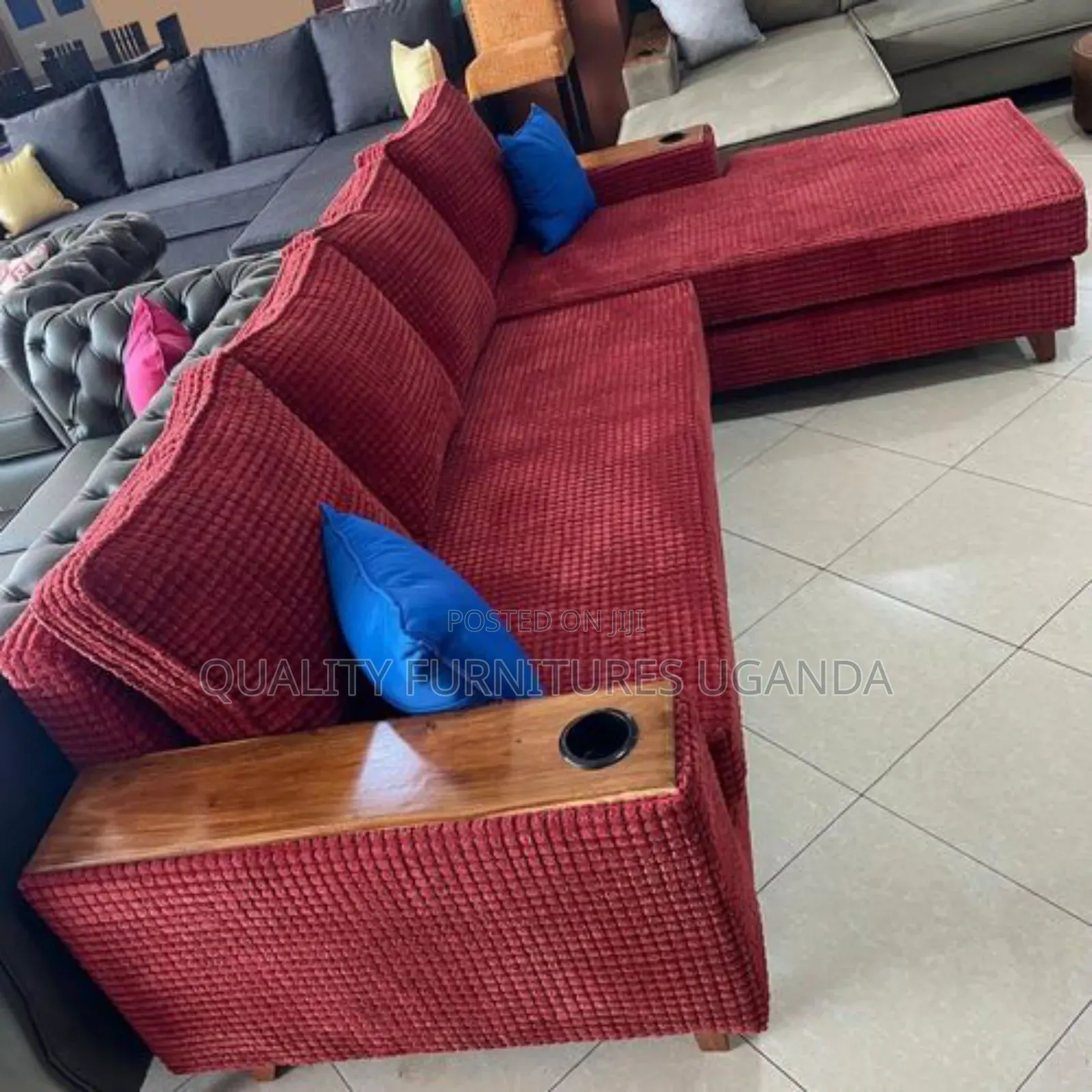 Brown Fibre Sofa Set/ Cup Holder Sofas