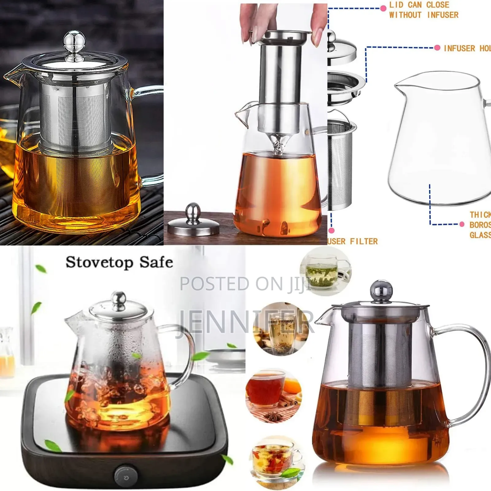 Transparen Borosilicate Glass Tea Kettle With Strainer 950ml