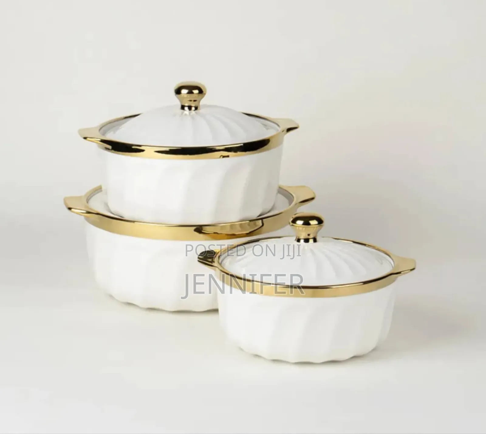 3pcs Ceramic Serving Dishes With Gold Rim