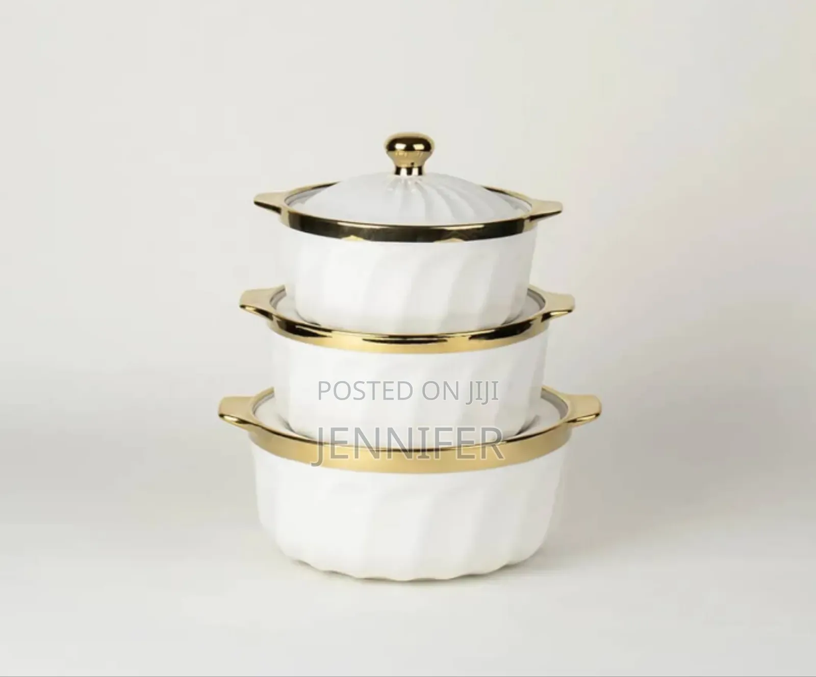 3pcs Ceramic Serving Dishes With Gold Rim