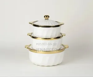 3pcs Ceramic Serving Dishes With Gold Rim