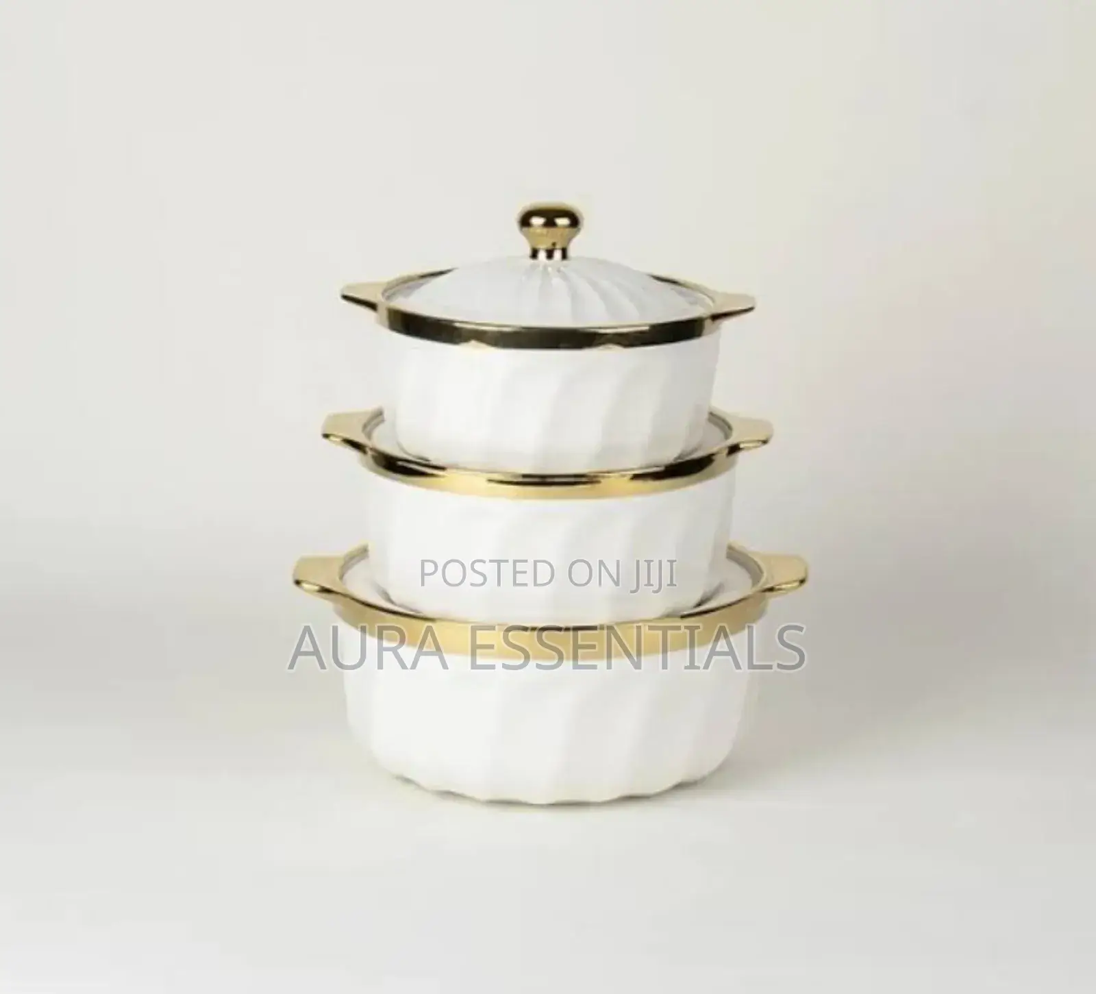 3pcs Ceramic Serving Dishes With Gold Rim
