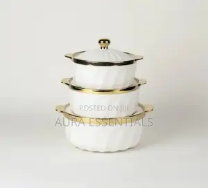 3pcs Ceramic Serving Dishes With Gold Rim