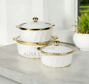 3pcs Ceramic Serving Dishes With Gold Rim