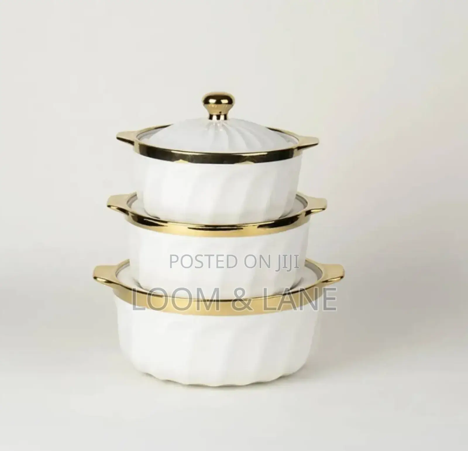 3pcs Ceramic Serving Dishes With Gold Rim
