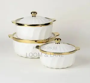 3pcs Ceramic Serving Dishes With Gold Rim