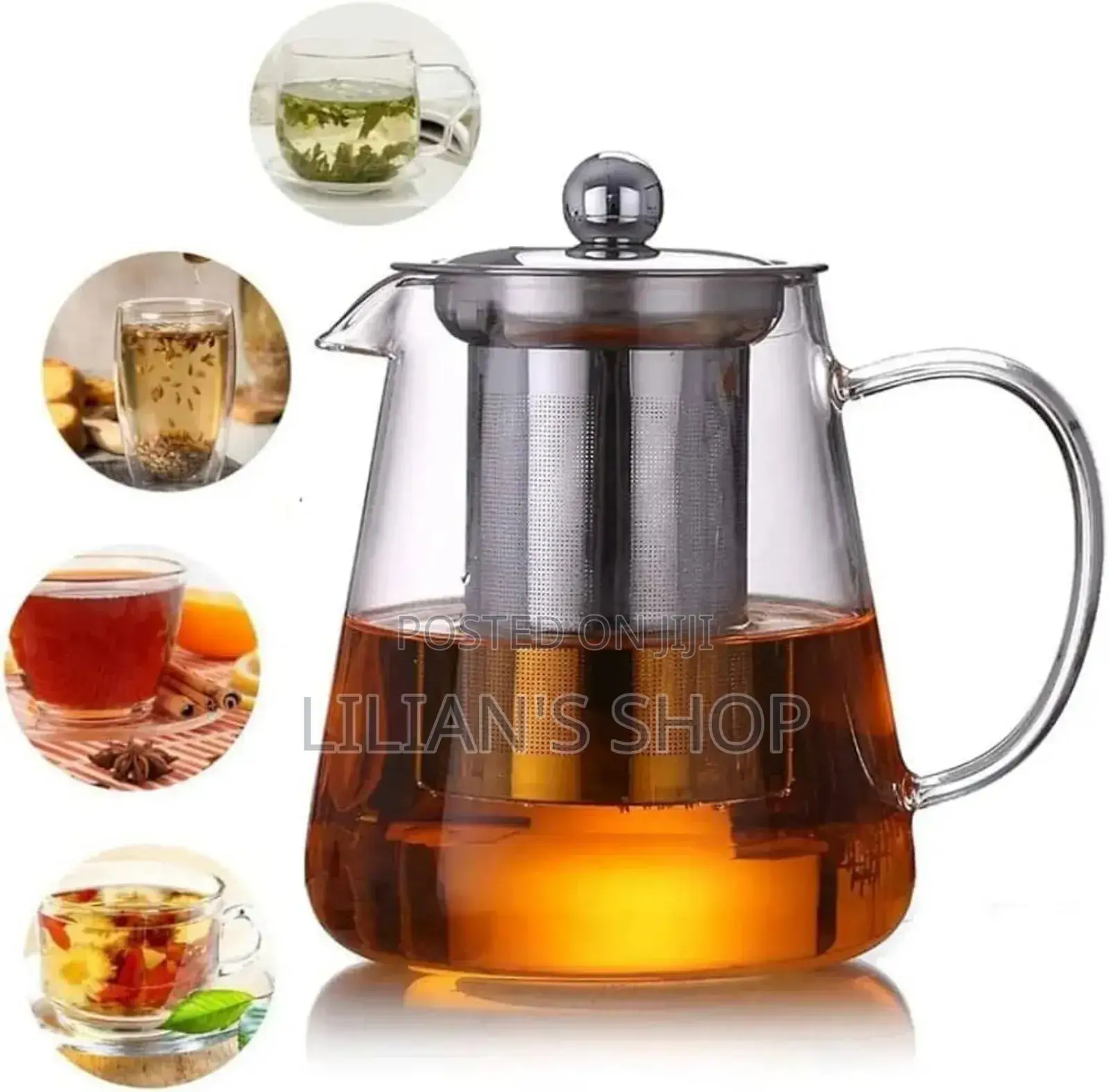Transparent Round Borosilicate Kettle With Strainer 950ml