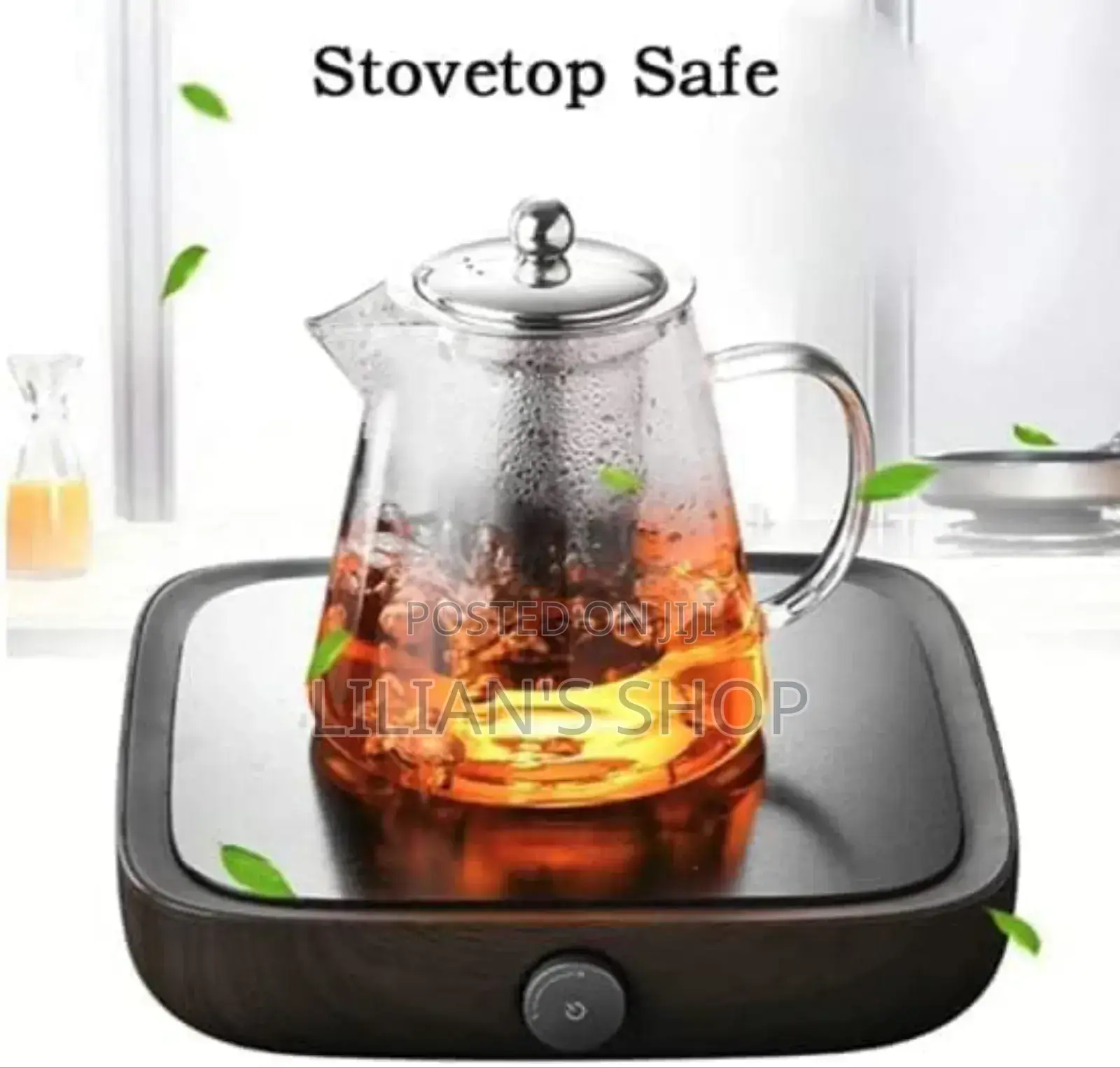 Transparent Round Borosilicate Kettle With Strainer 950ml