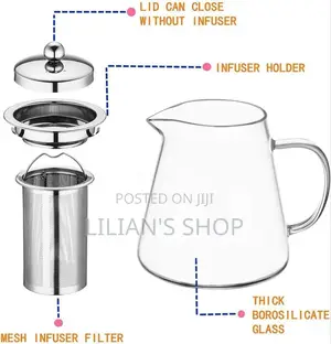 Transparent Round Borosilicate Kettle With Strainer 950ml