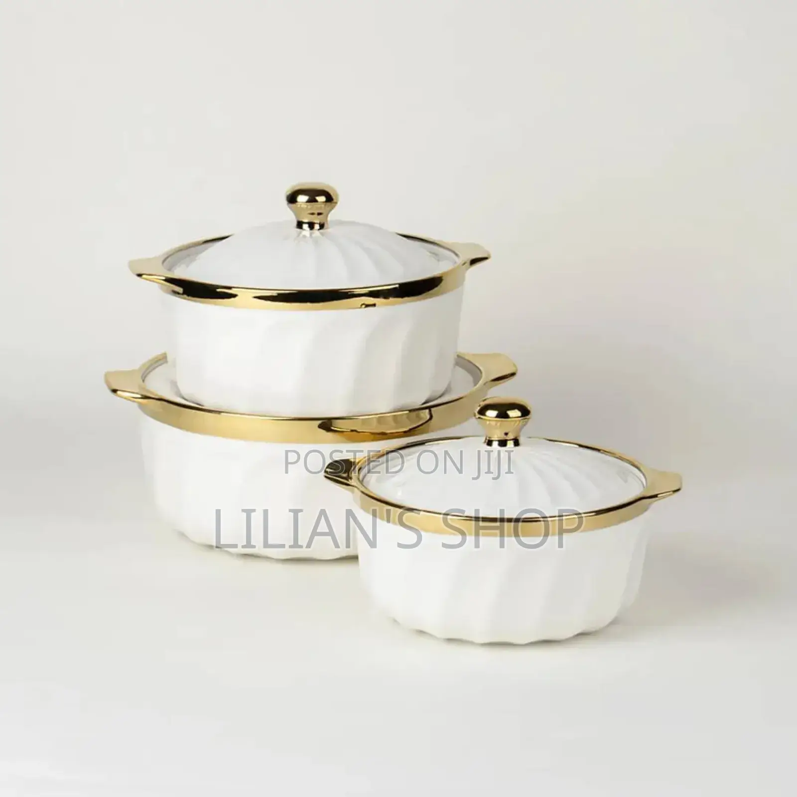 3pcs Ceramic Serving Dishes With Gold Rim