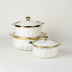 3pcs Ceramic Serving Dishes With Gold Rim