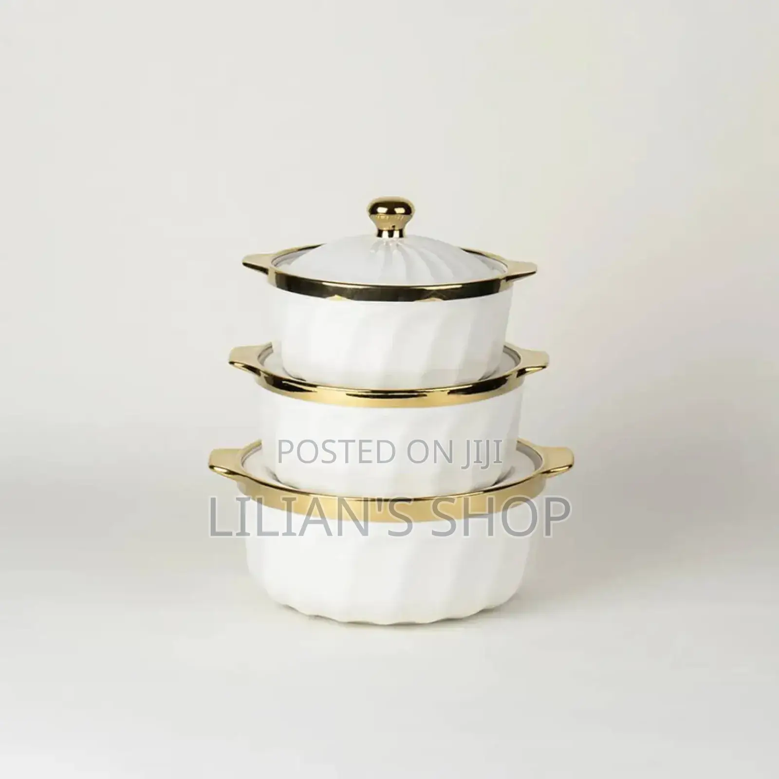 3pcs Ceramic Serving Dishes With Gold Rim
