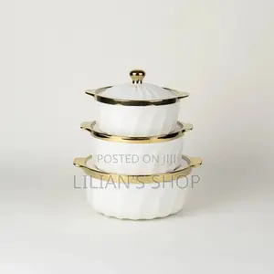 3pcs Ceramic Serving Dishes With Gold Rim