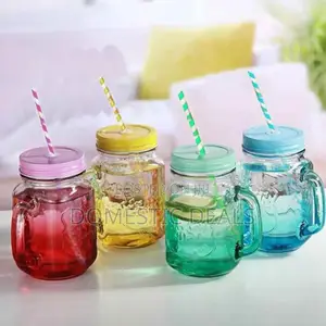 6pcs Assorted Colored Steel Lid Mason Jar Mugs