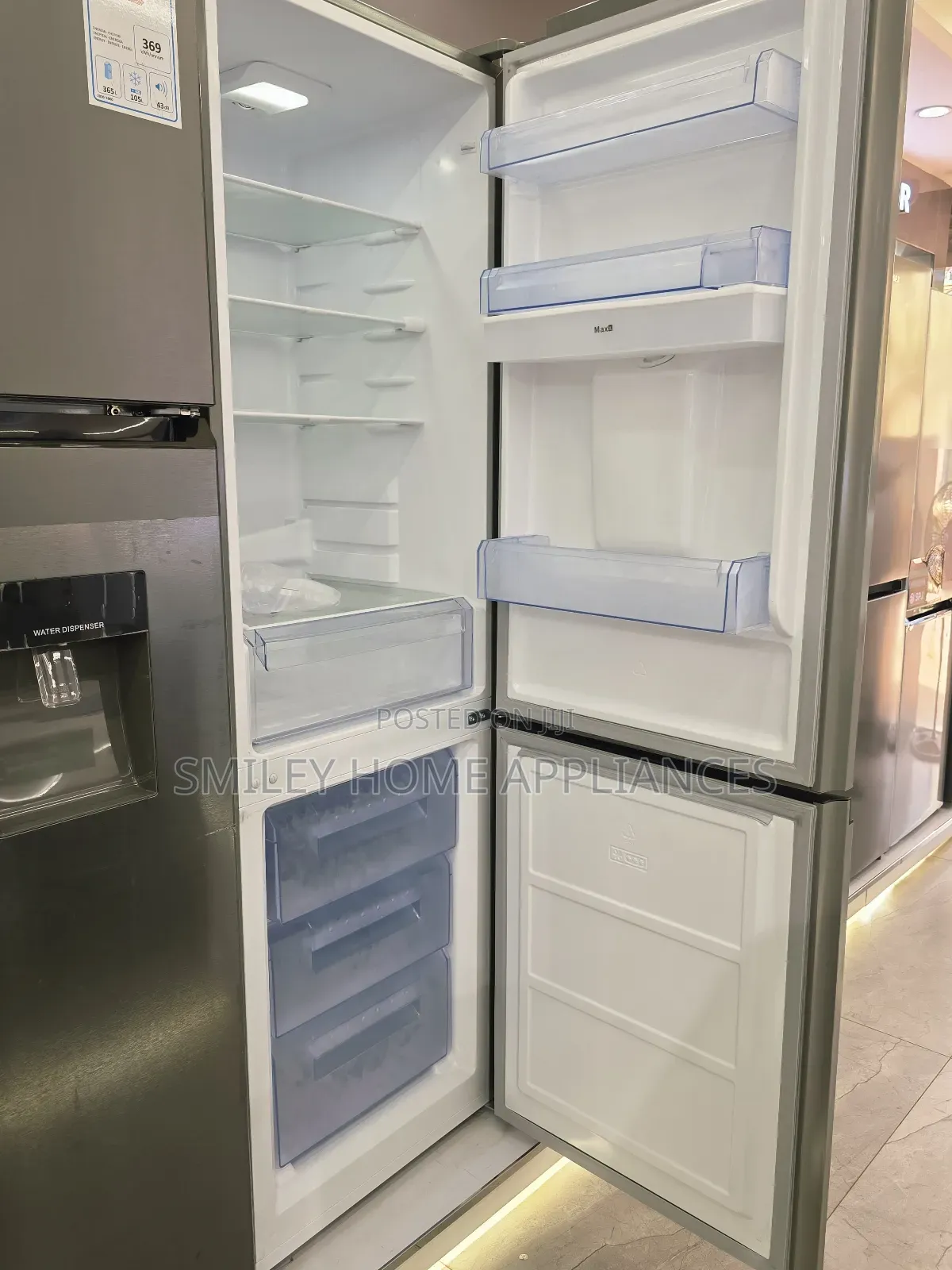 369ltrs SPJ Black Mirror Finish Refrigerator With Dispenser