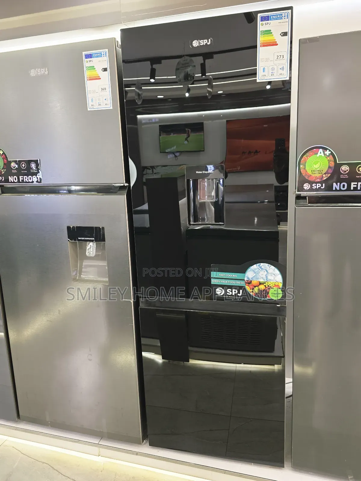 369ltrs Defrost SPJ Fridge Black Mirror Finish Double Door