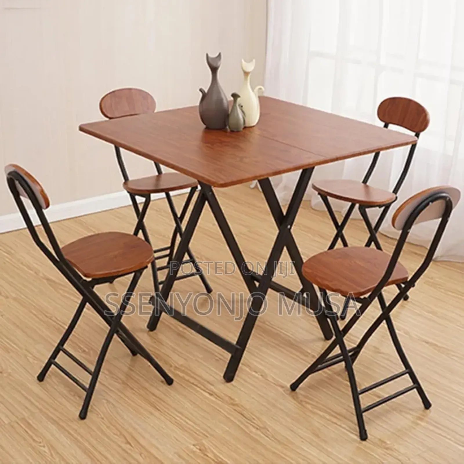 Foldable Dining Table Set- 5pcs Folding Set, Brown, Portable Simple