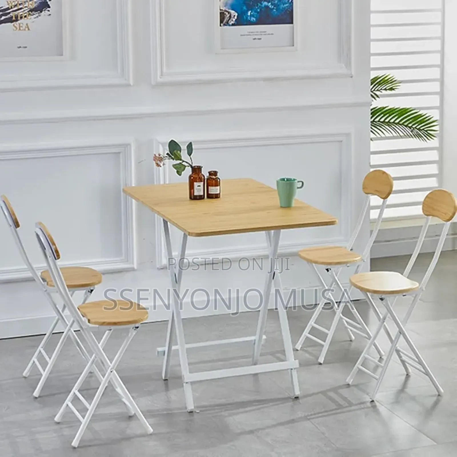 Foldable Dining Table Set- 5pcs Folding Set, Brown, Portable Simple