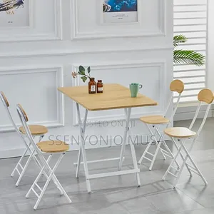 Foldable Dining Table Set- 5pcs Folding Set, Brown, Portable Simple