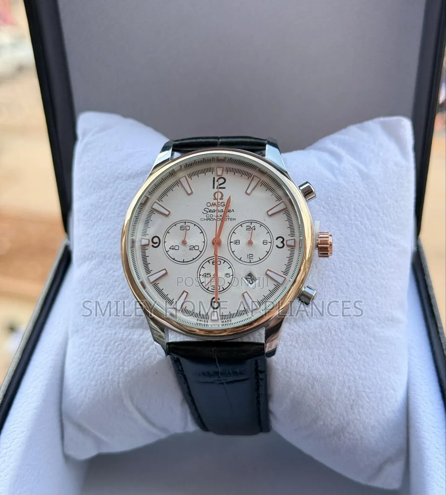Omega Genuine Leather Strapped Men's Classic Analog Watch