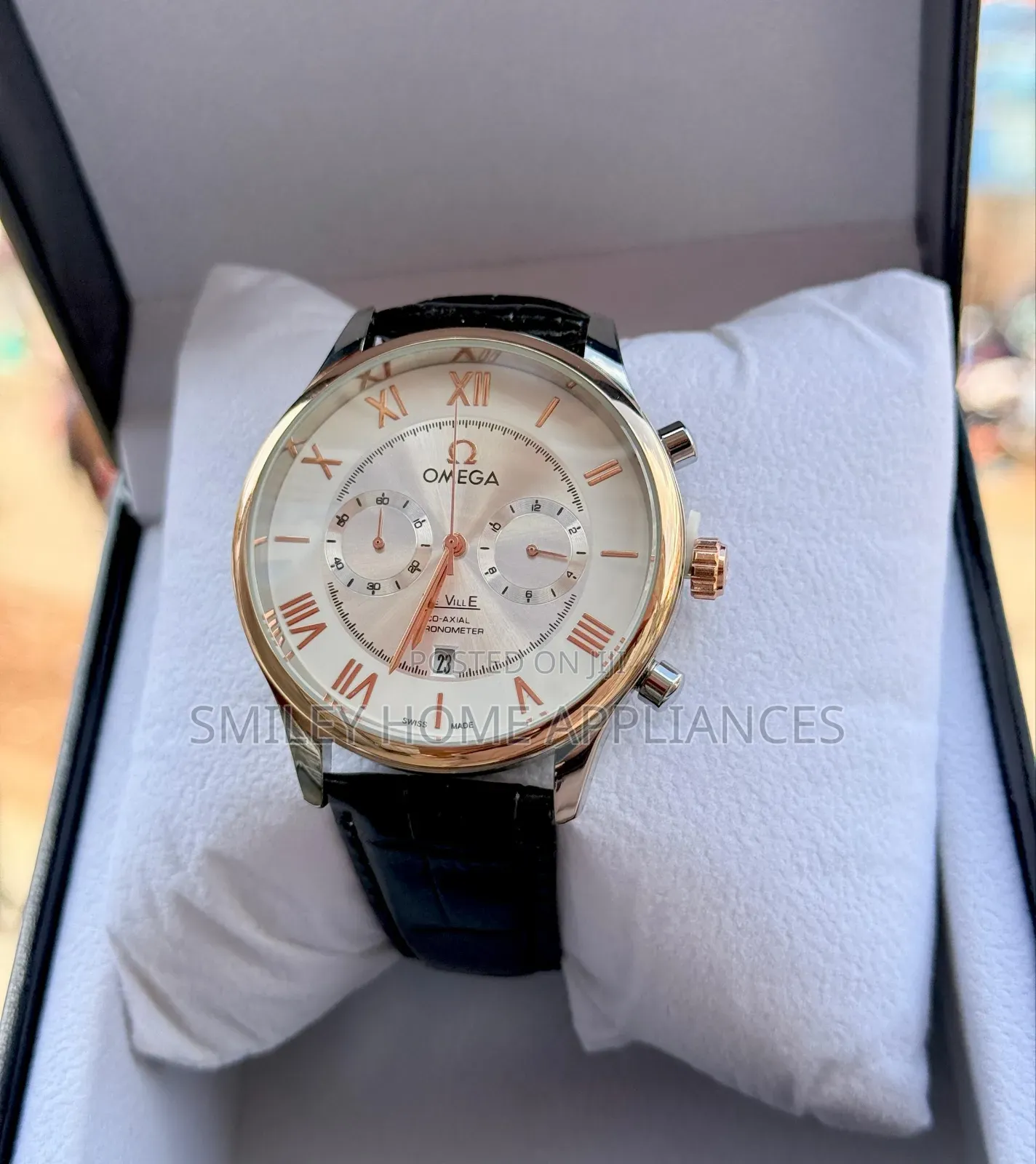 White Face Omega Men's Original Wrist Watch Leather Strapped