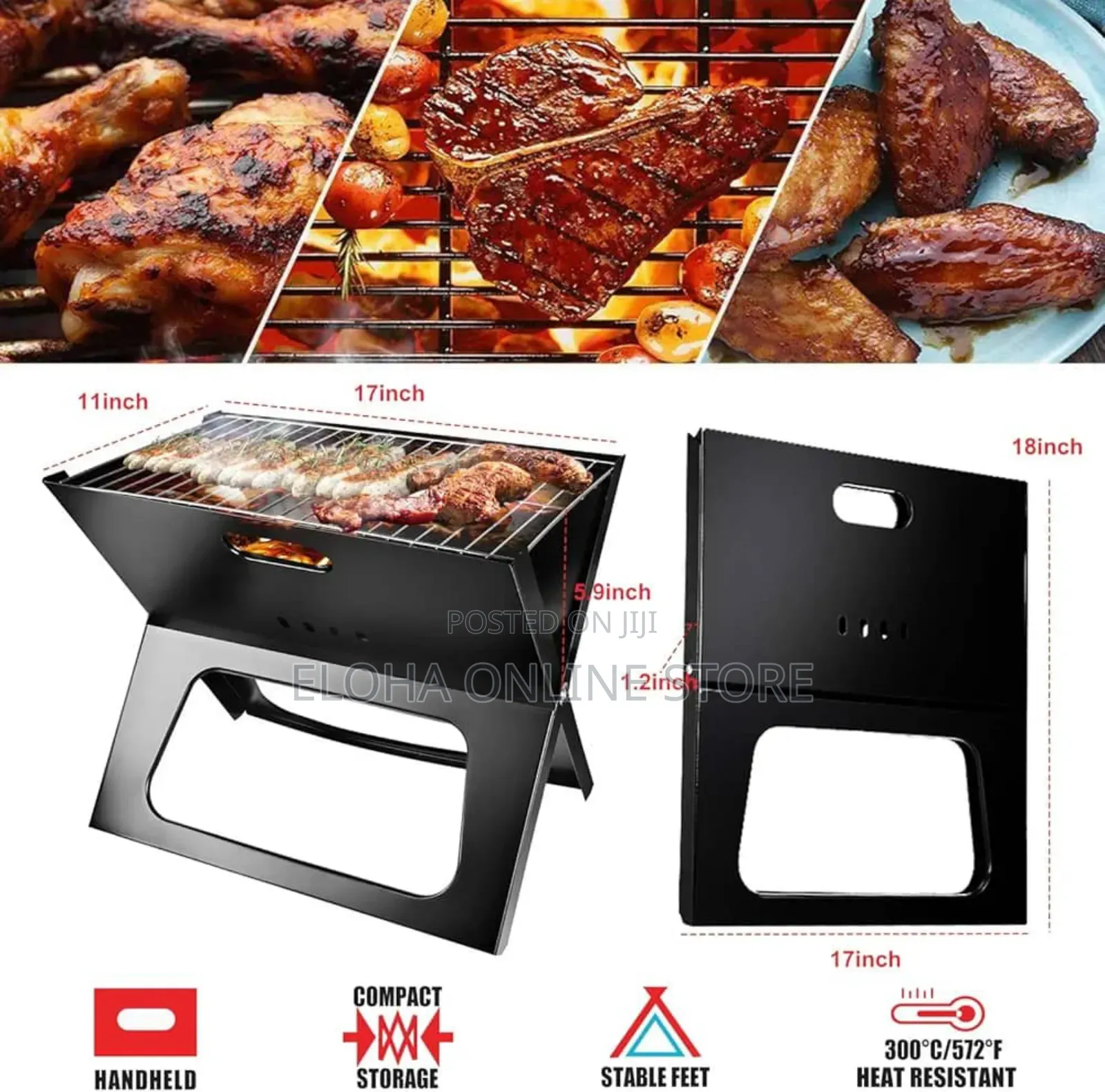 Stainless Steel Portable Folding BBQ Charcoal Grill