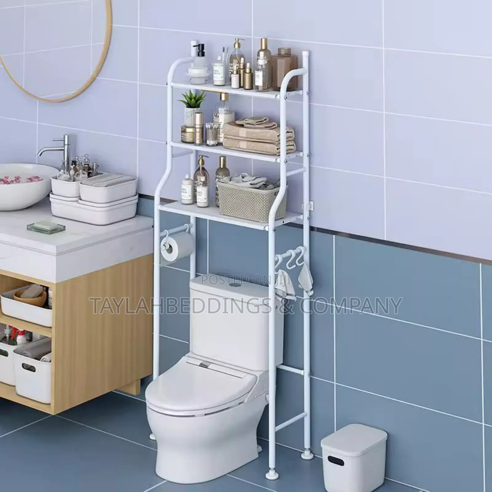 Bathroom, Toilet, Washing Machine Storage Rack White