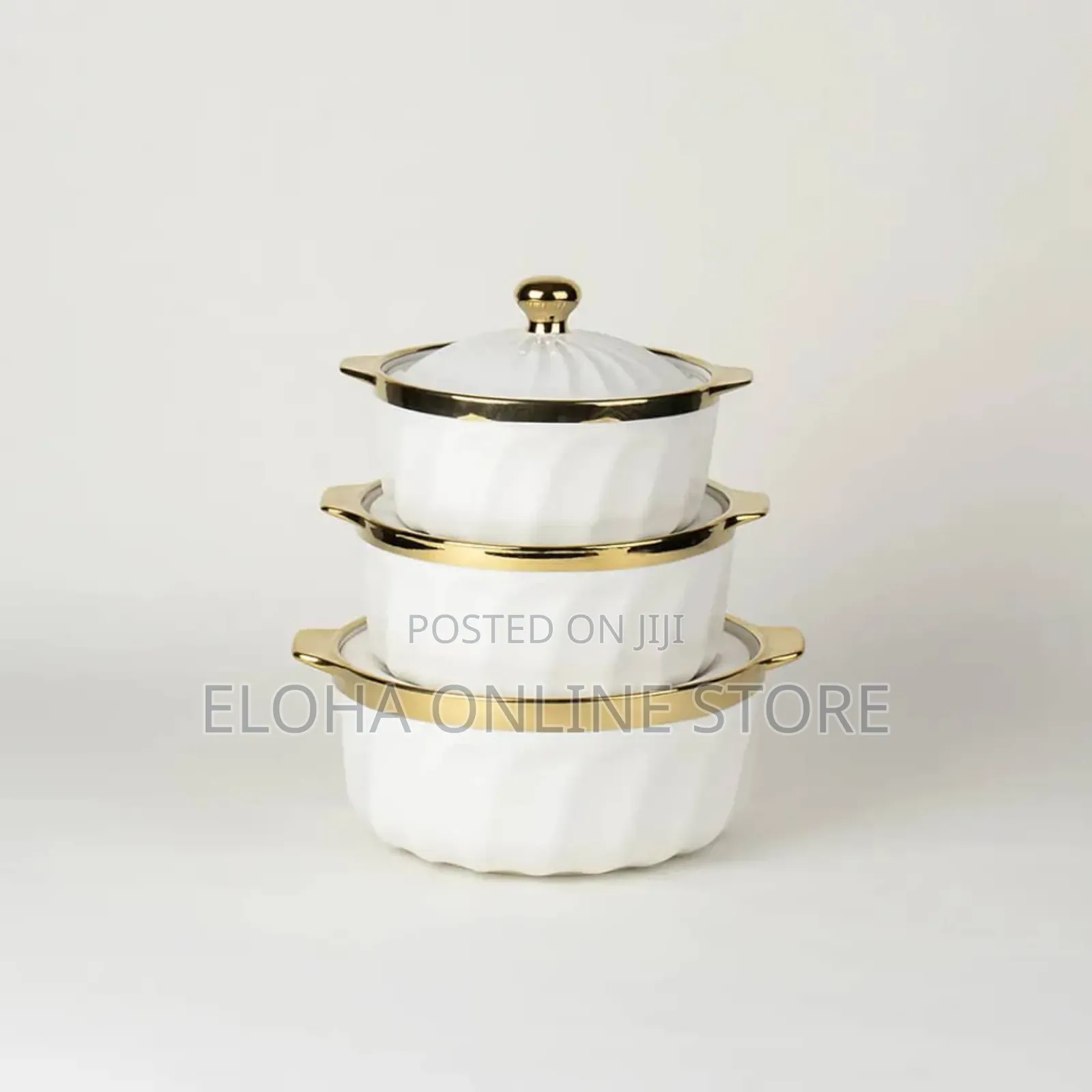 Ceramic Serving Dishes With Gold Rim 3 Pieces
