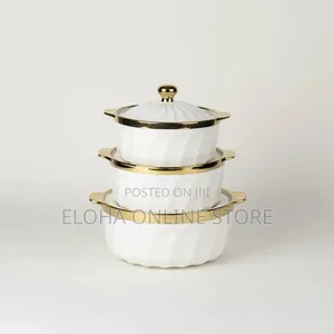 Ceramic Serving Dishes With Gold Rim 3 Pieces