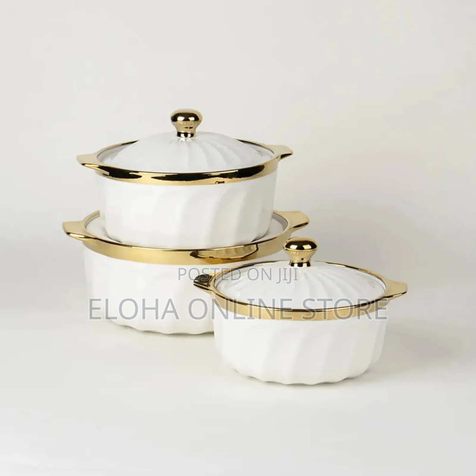 Ceramic Serving Dishes With Gold Rim 3 Pieces