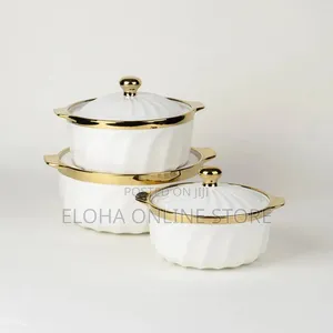Ceramic Serving Dishes With Gold Rim 3 Pieces