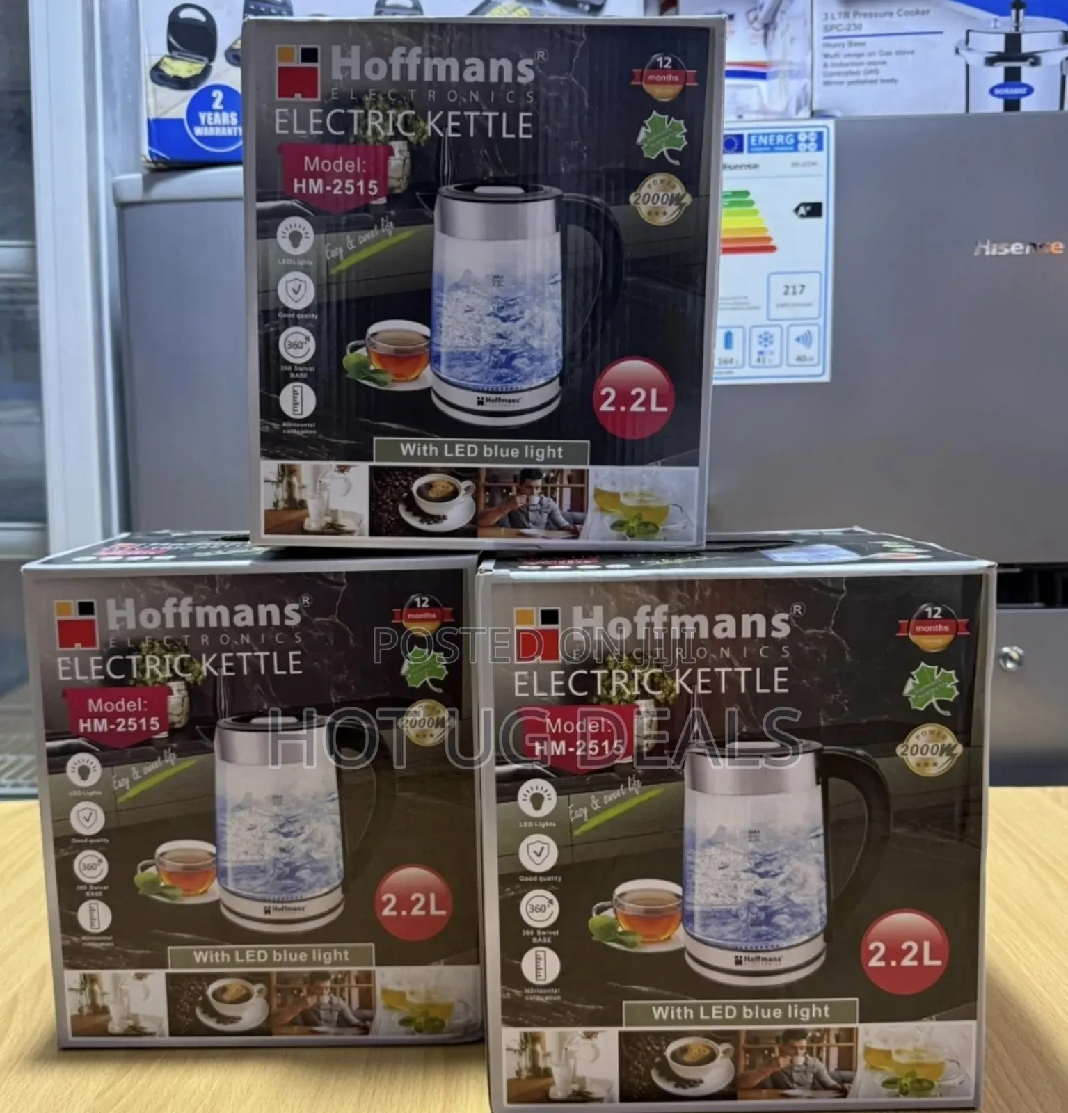 Hoffmans 2.2 Liters Electric Glass Kettle - Transparent