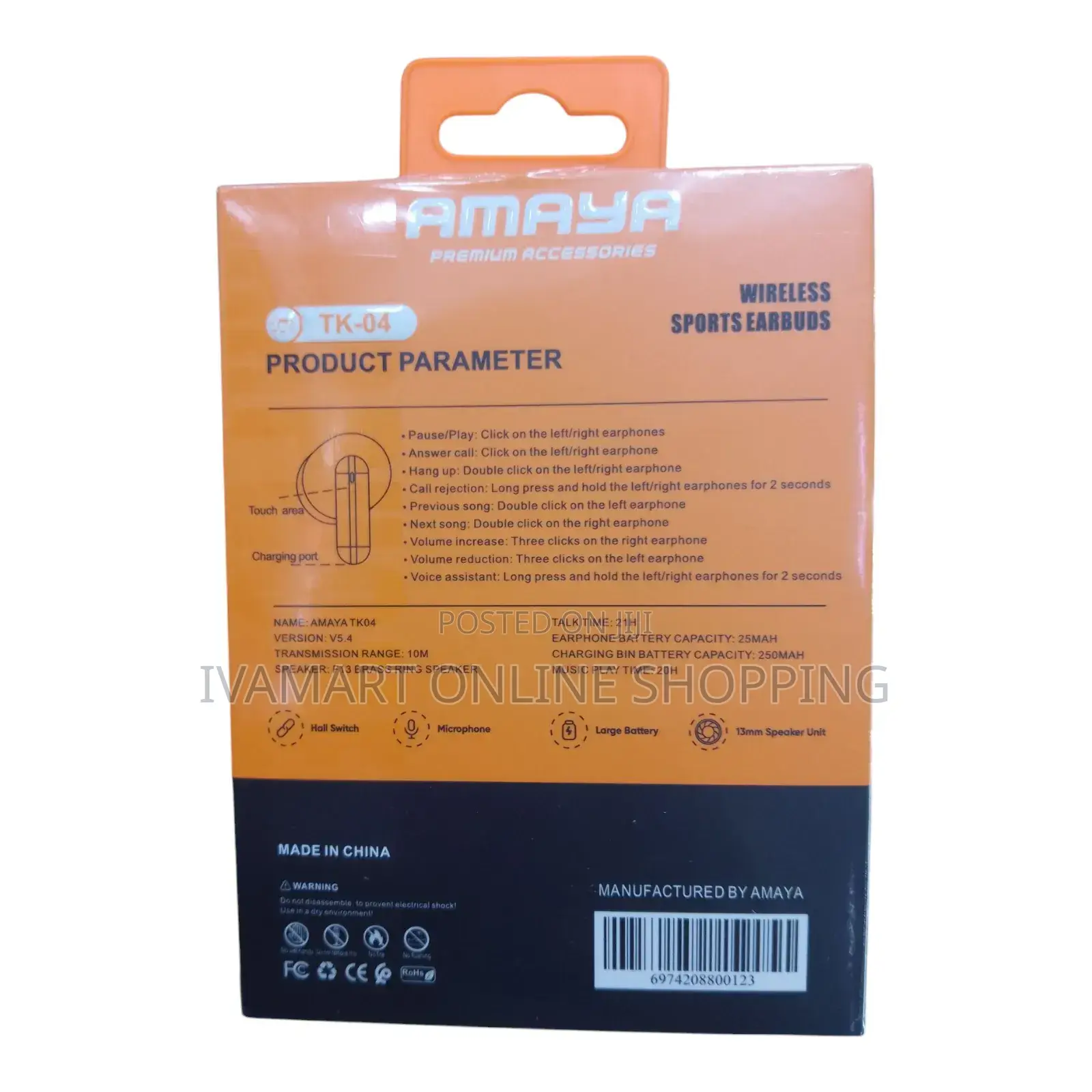 Amaya Wireless Sports Earbuds - 20 HRS Playtime, 1yr Warrant