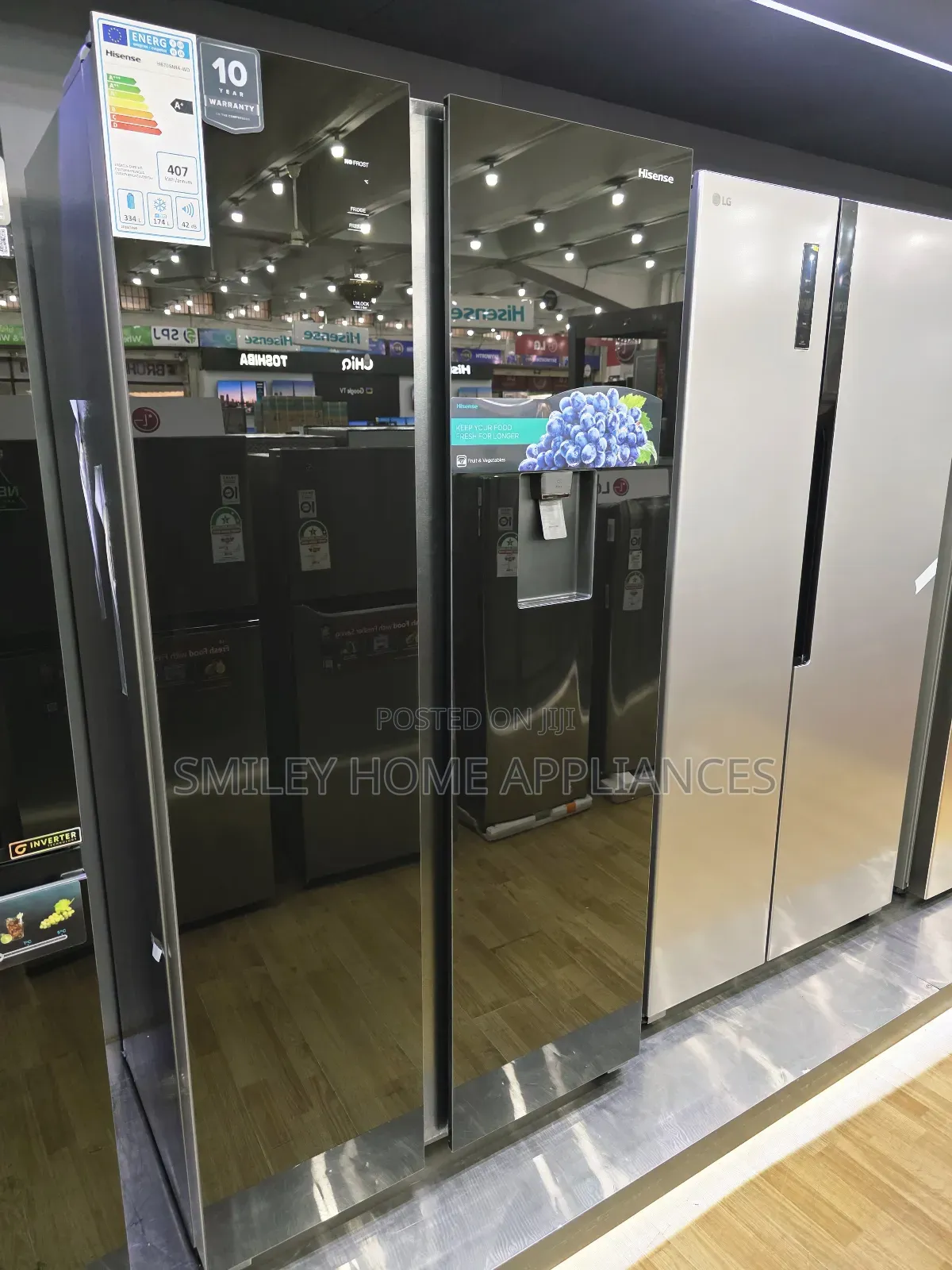 670ltrshisense Highend Side Byside Black Mirrorfinish Fridge