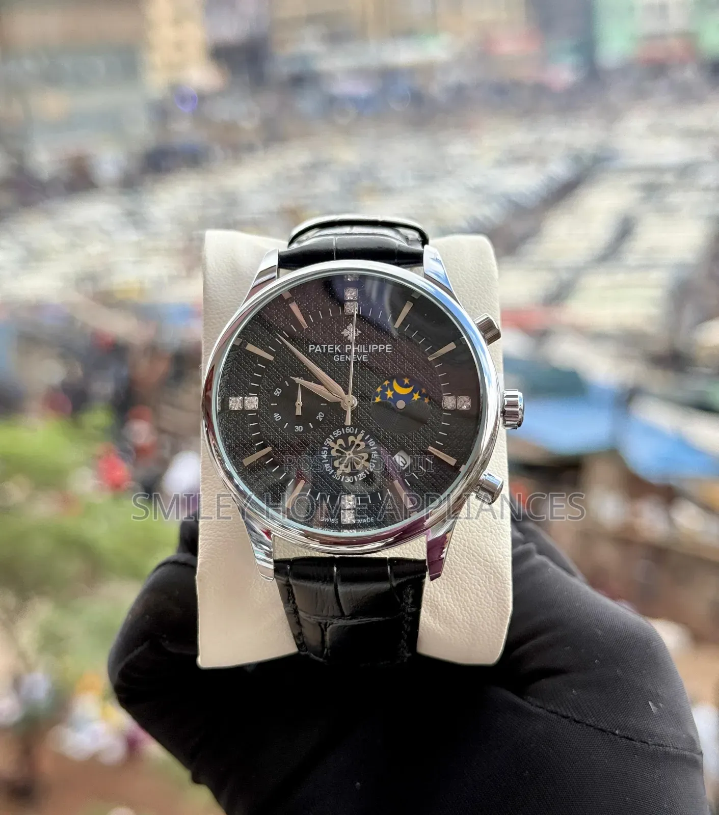 Original Patek Philippe Geneva Black Strapped Watch for Men