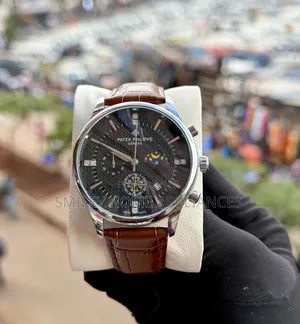 Gevena Patek Phillipe Wrist Men's Brown Leather Strap Watch
