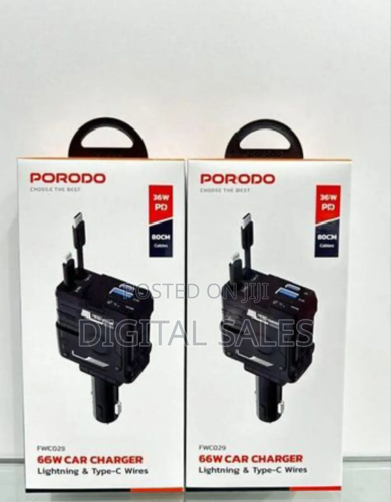 Porodo 66w Car Charger Lightning Type-C - Black