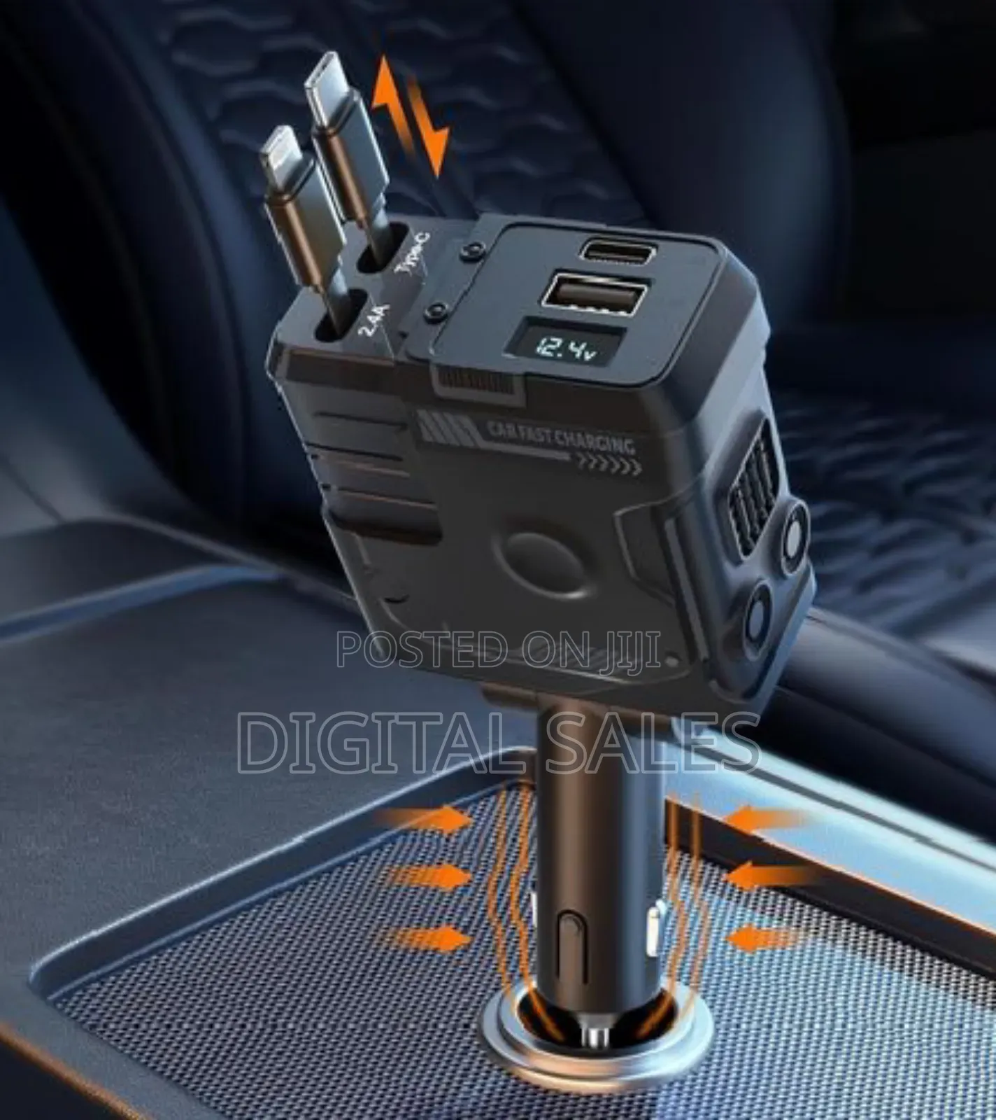 Porodo 66w Car Charger Lightning Type-C - Black