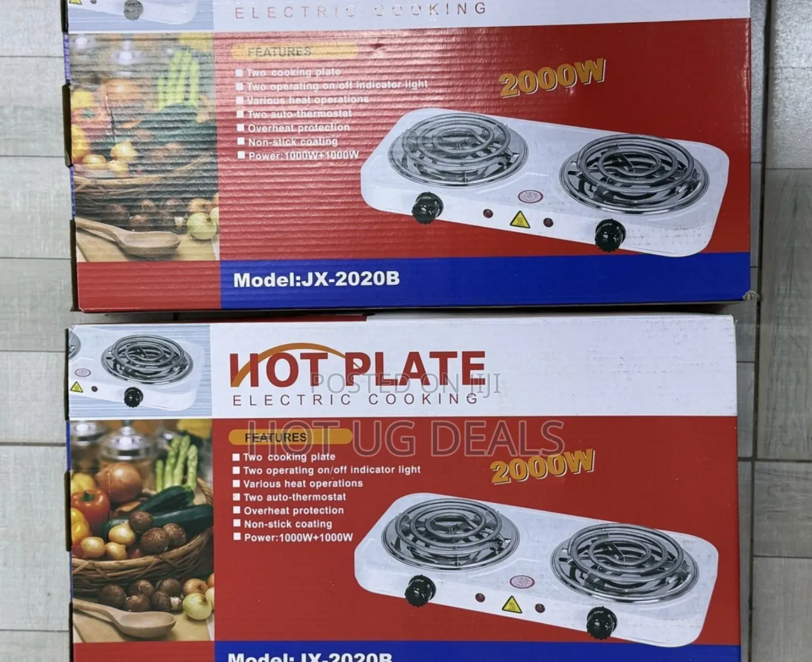 Portable Double Burner Electric Coil Hot Plate -white, Black