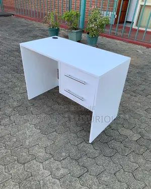 Minimalist Work. Office Desk With Vertical Inverted Legs.