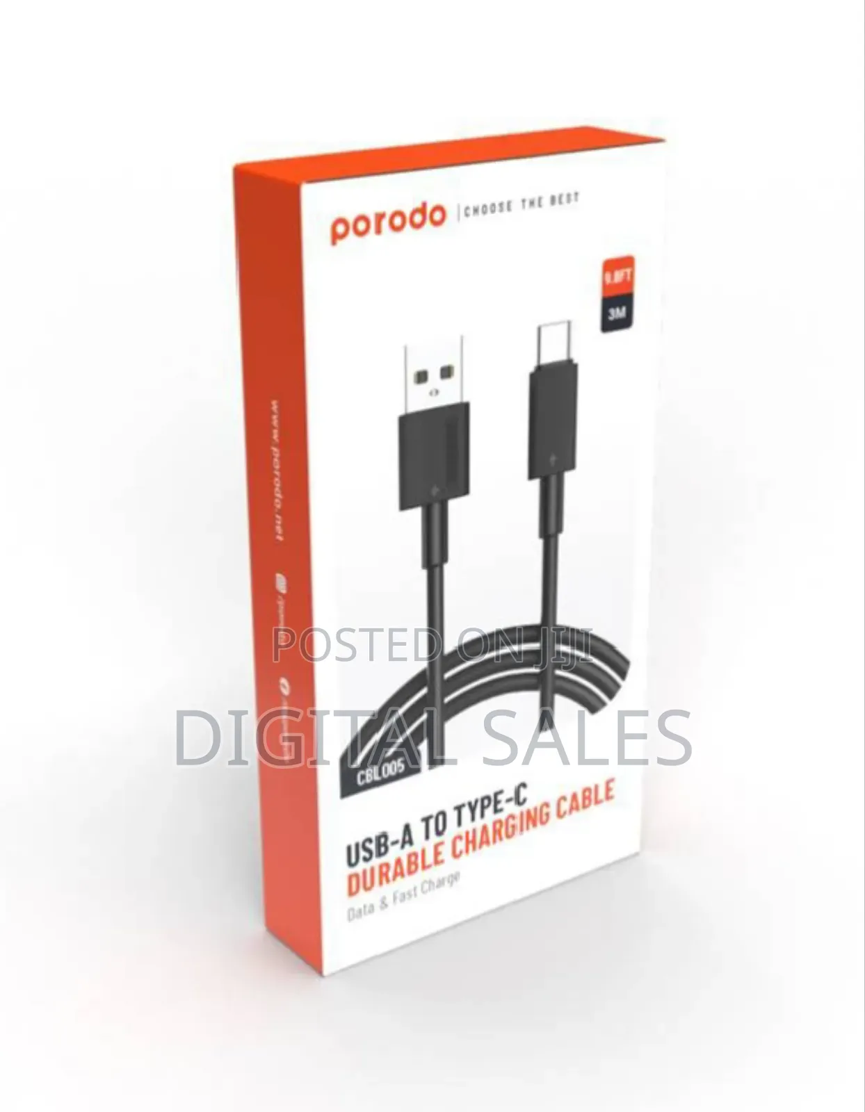 New Porodo Braided Cable Usb-a to Lightning 1.2m