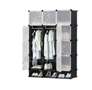 3 Column Frosted Plastic Wardrobe _ Black