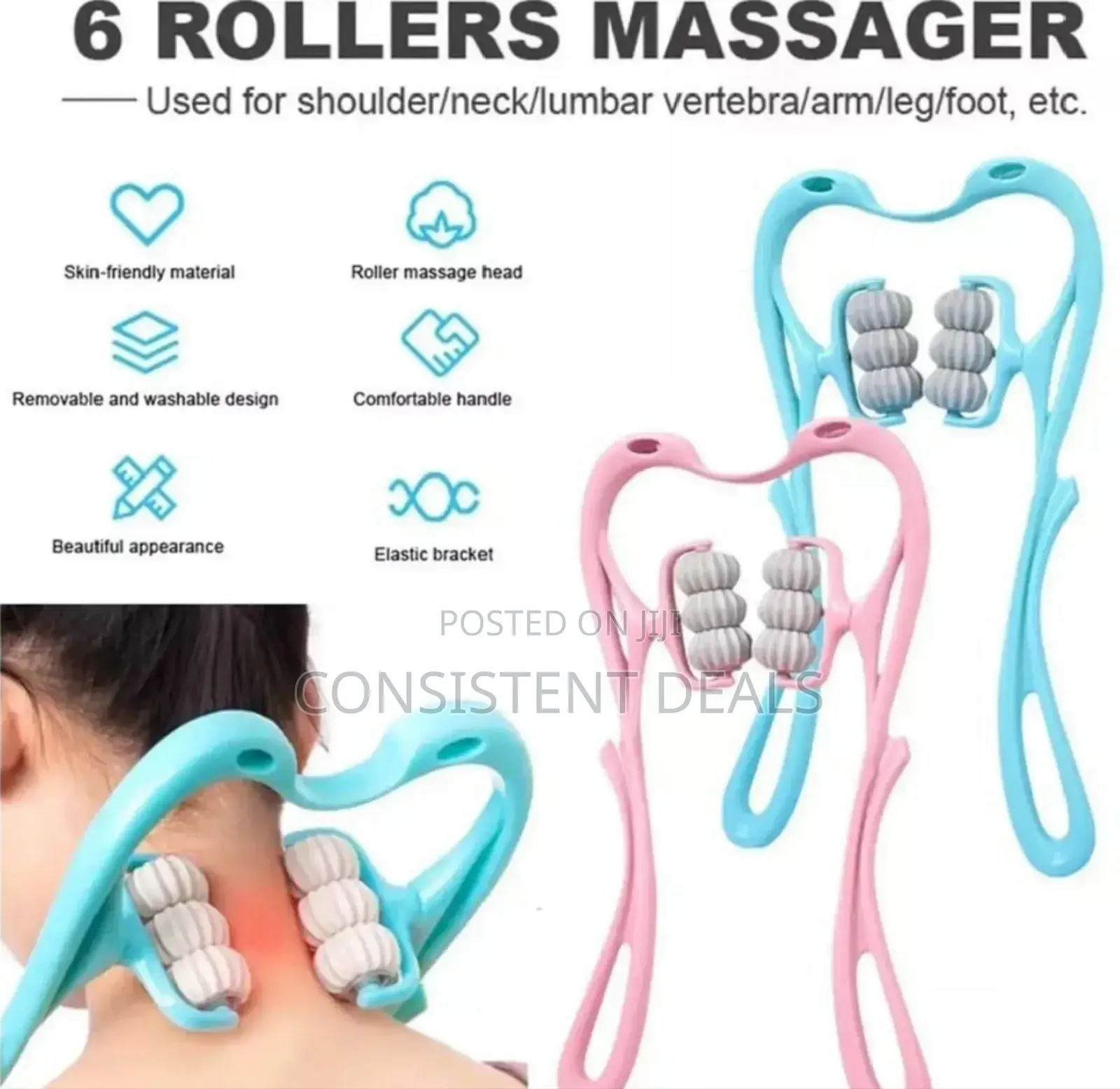 6 Roller Ball Neck Massager, Deep Tissue Handheld Trigger