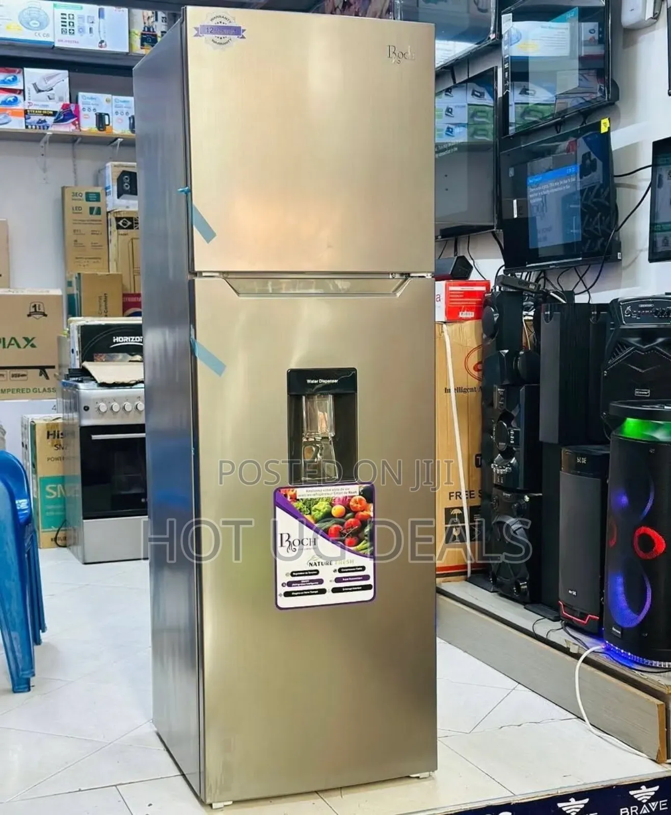 Roch 290 Litres Double Door Fridge With Dispenser – Silver.