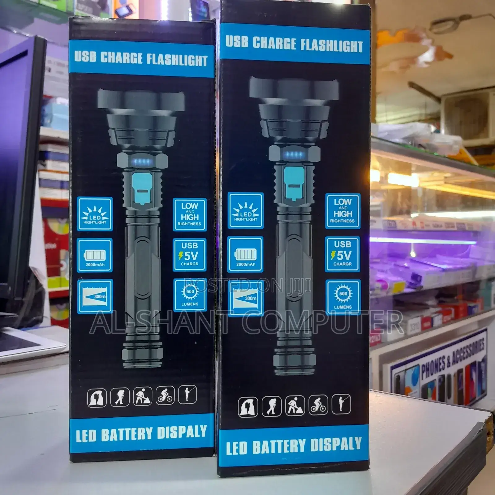 Usb Chargeable Flash Light With Led Displays